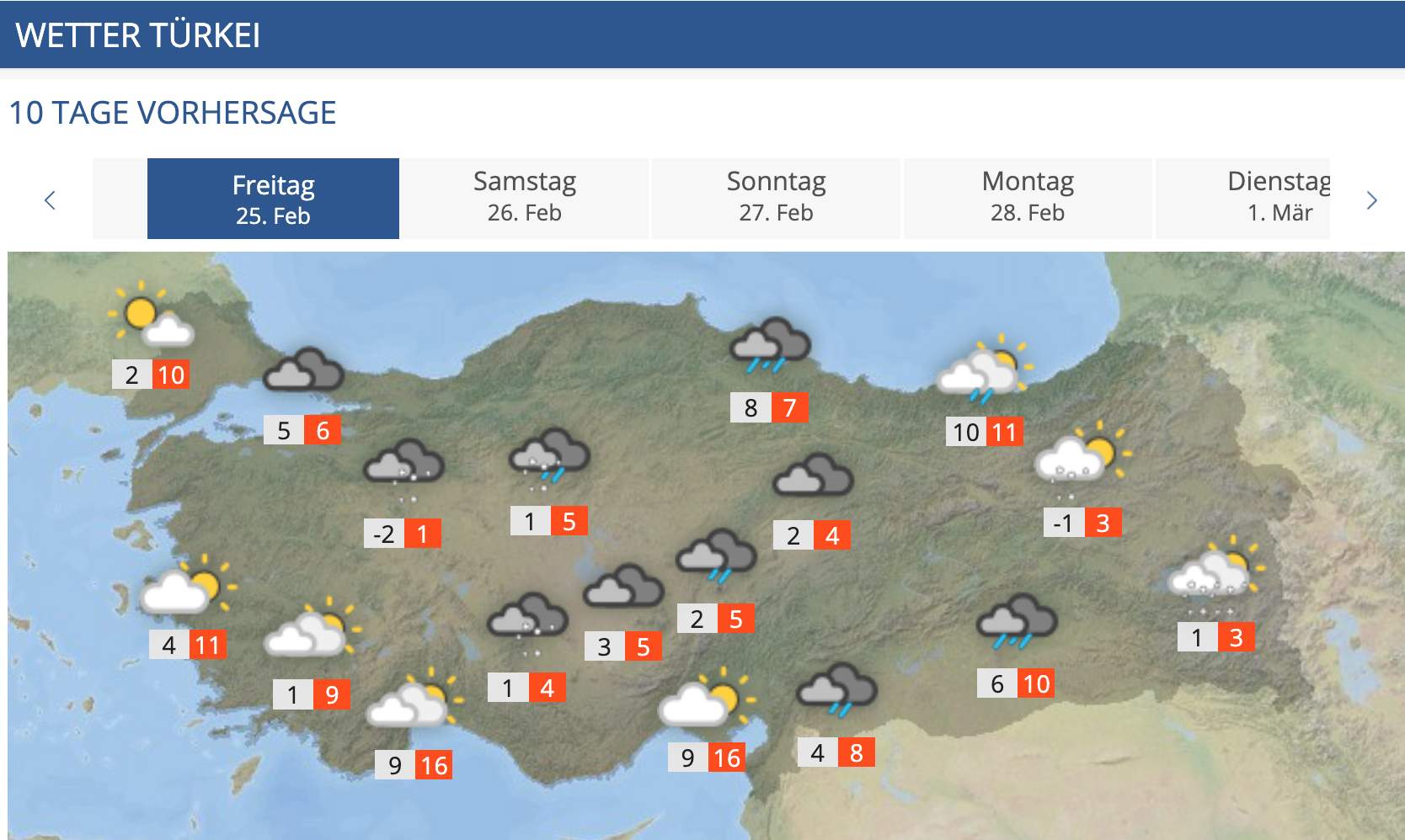 Abb. 10: Wetterprognose für die Türkei für kommenden Freitag