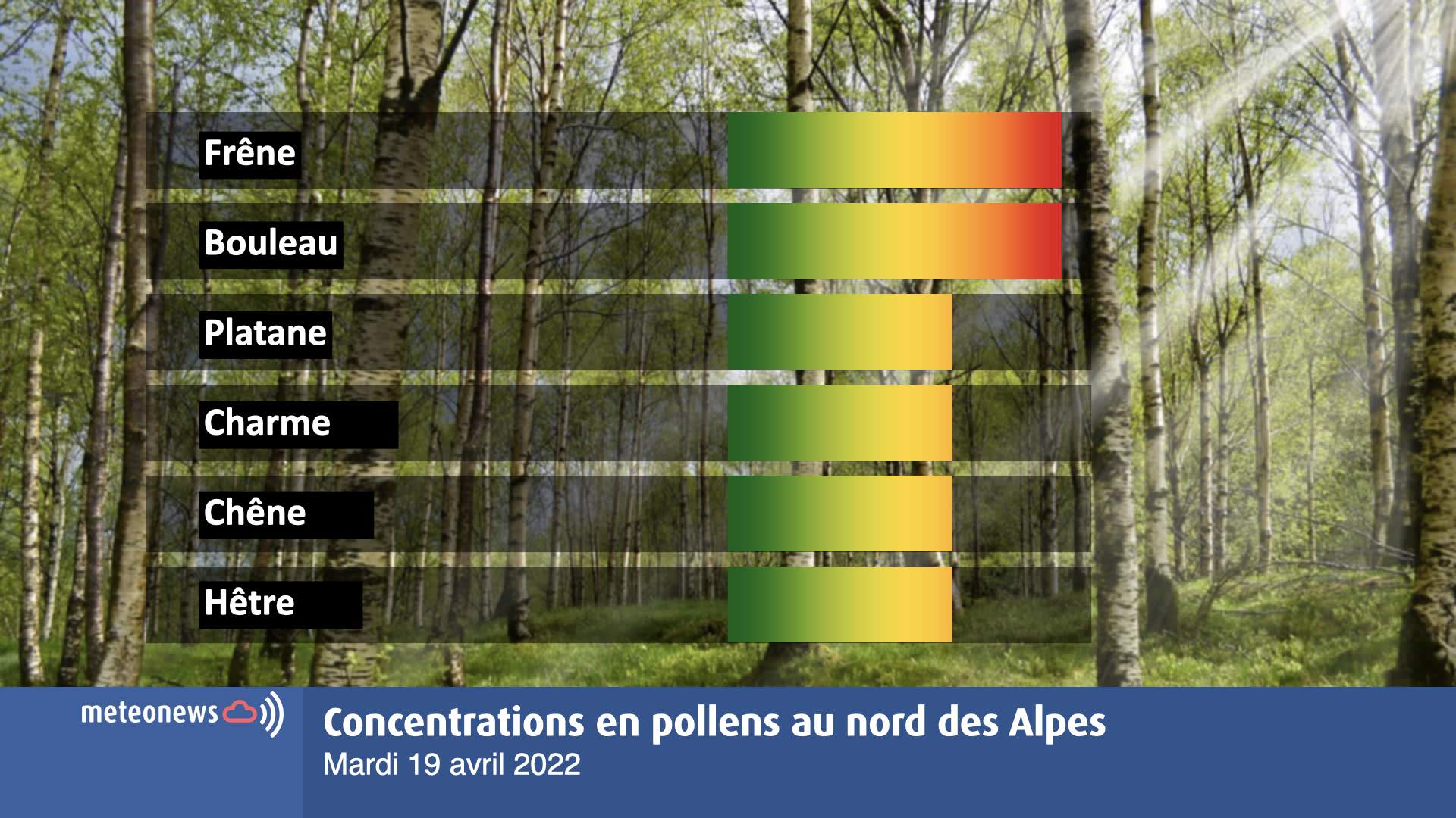Fig. 1: Concentrations actuelles en pollens au nord des Alpes