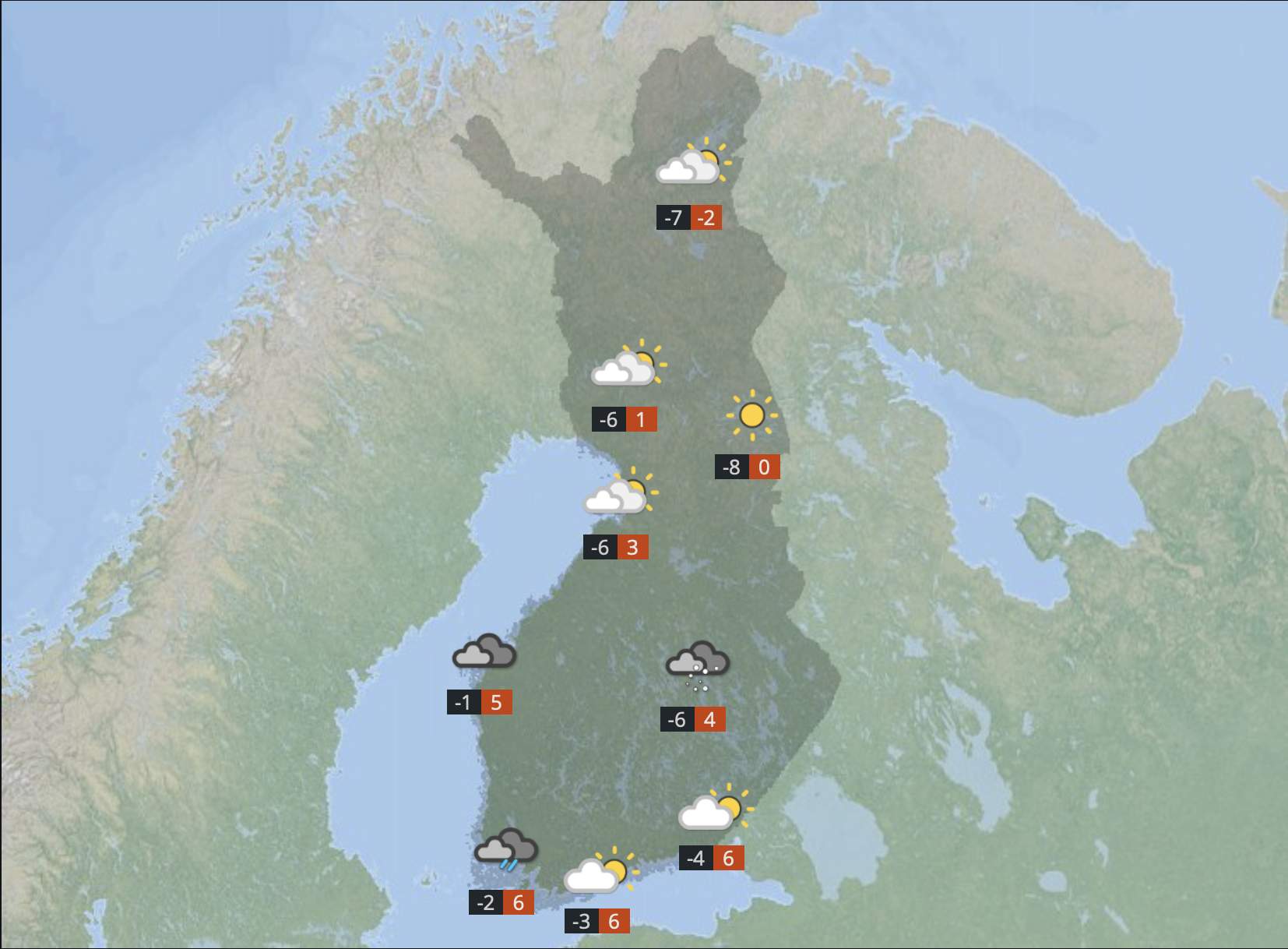Fig. 2: Aperçu météo en Finlande jeudi