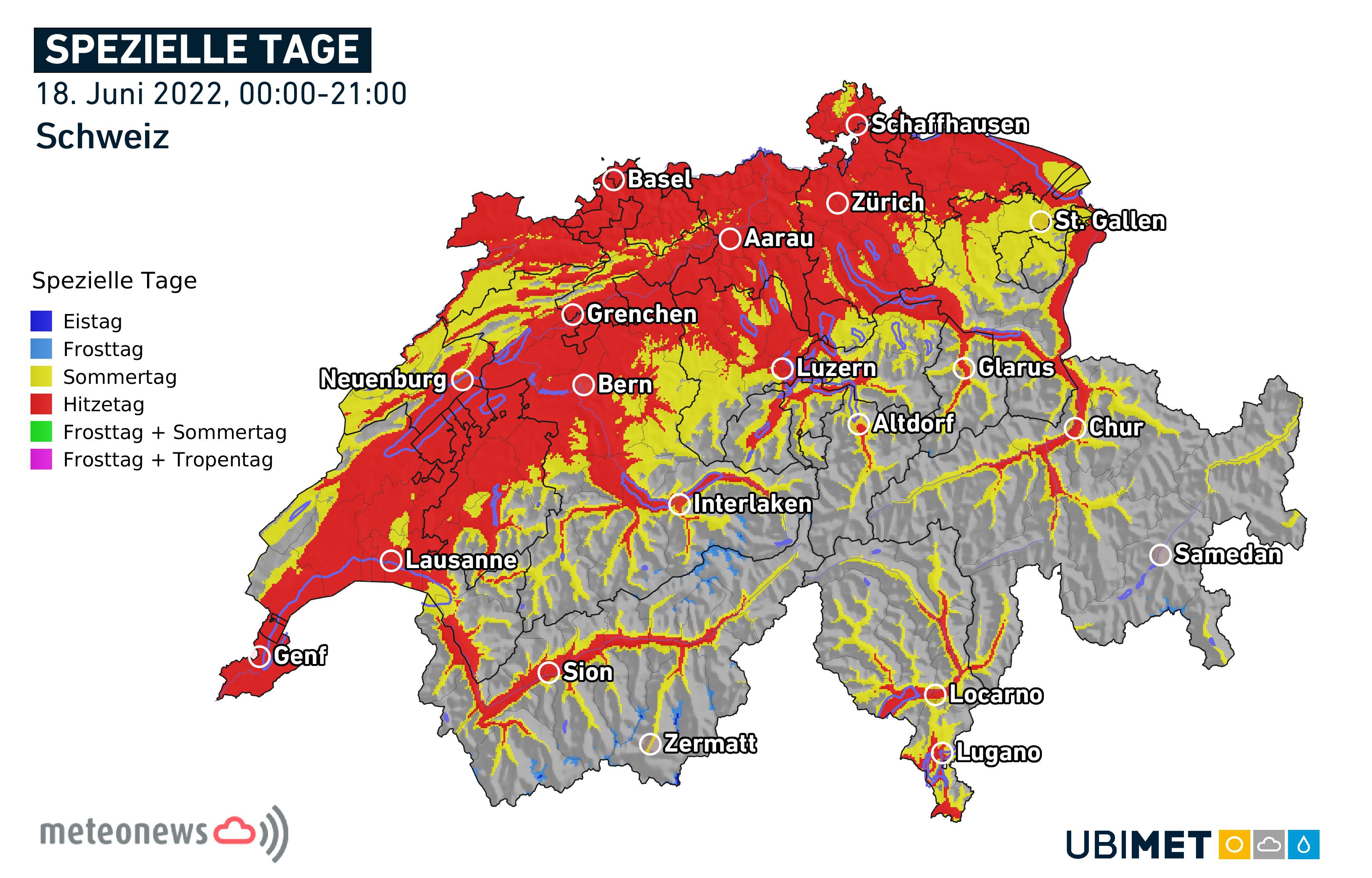 Abb. 1: Übersicht Hitze- und Sommertag in der Schweiz