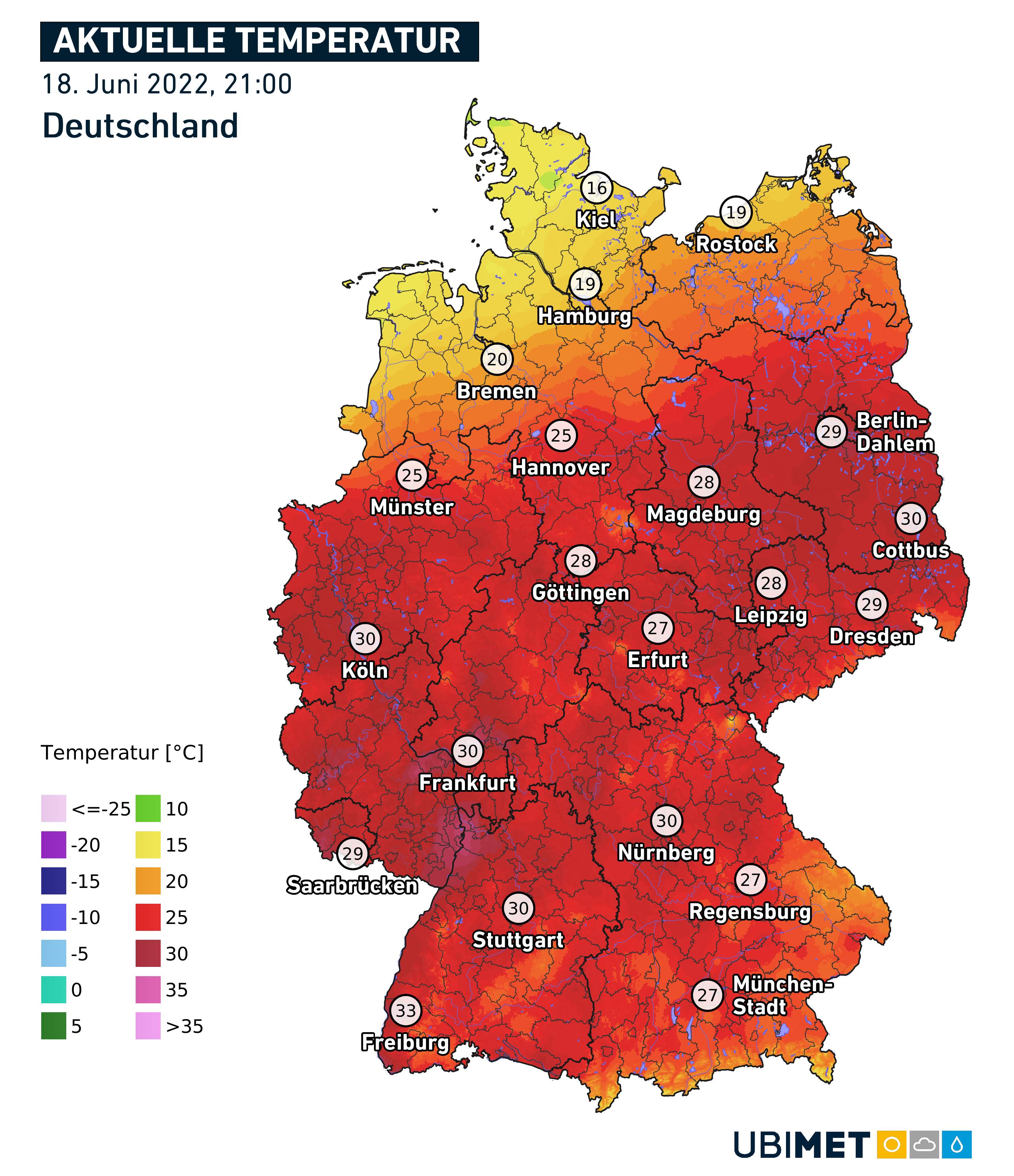 Abb. 3: Aktuelle Temperaturen in Deutschland von 21:00 Uhr