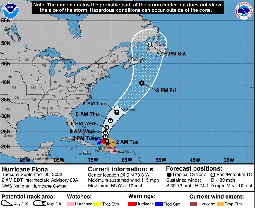 Abb. 1: Weitere Zugbahn von Hurrikan Fiona. Bildquelle: NOAA