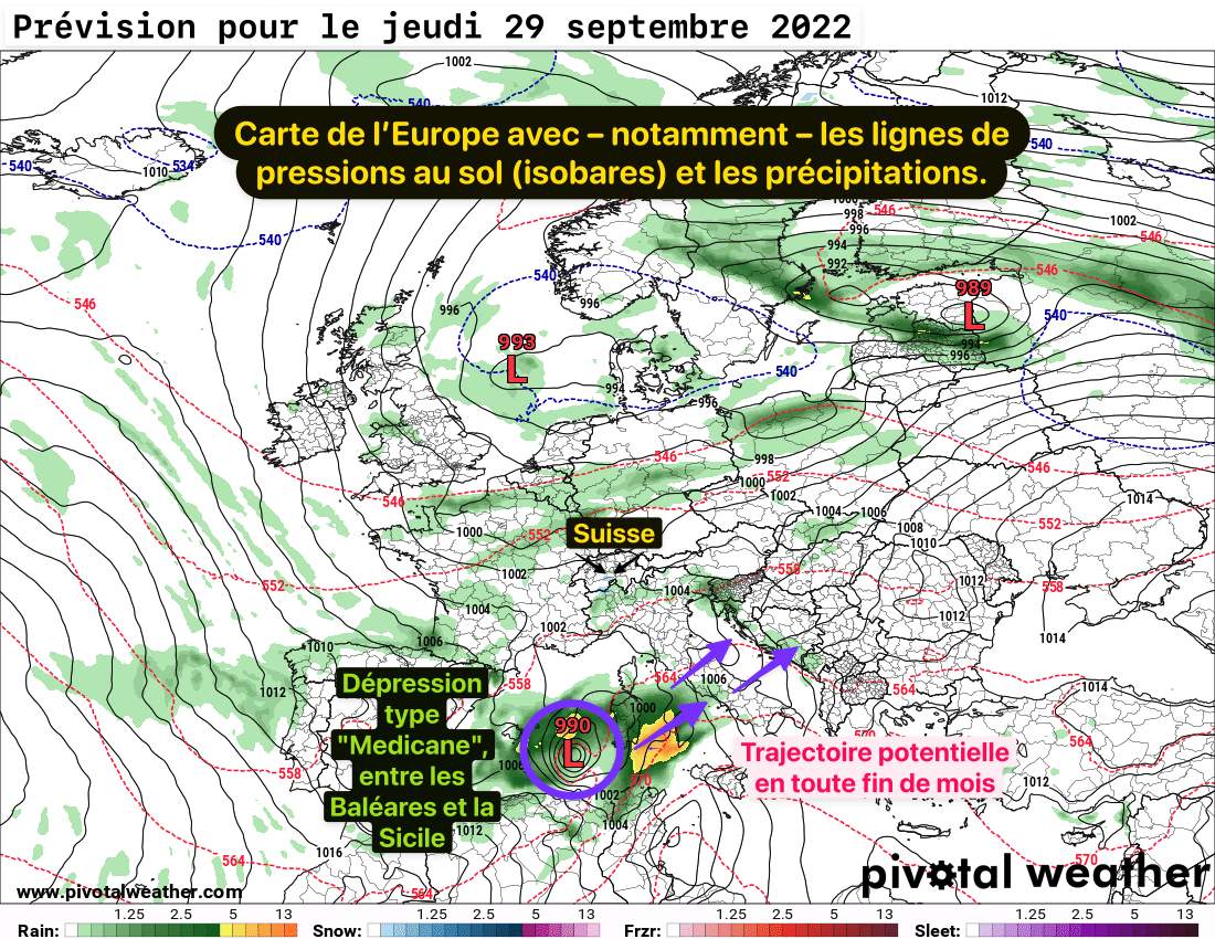 Fig. 5: Risque de tempête en Méditerranée occidentale et centrale en fin de mois