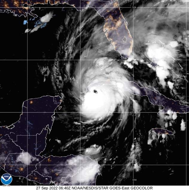 Abb. 1: Hurrikan Ian mit inzwischen ausgeprägtem Auge über dem westlichen Kuba. Bildquelle: NOAA