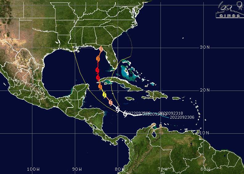 Fig. 3: Trajectoire envisagée de l'ouragan Ian