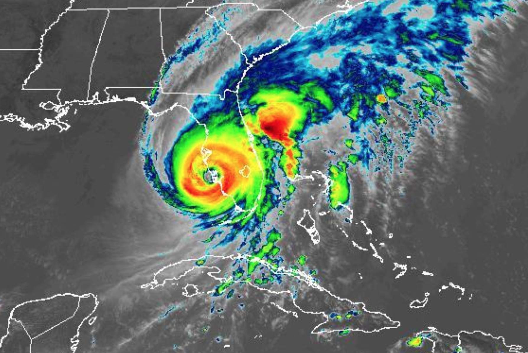Abb. 1: Hurrikan Ian trifft zwischen Cape Coral und Punta Gorda auf Land (Bild: NOAA).