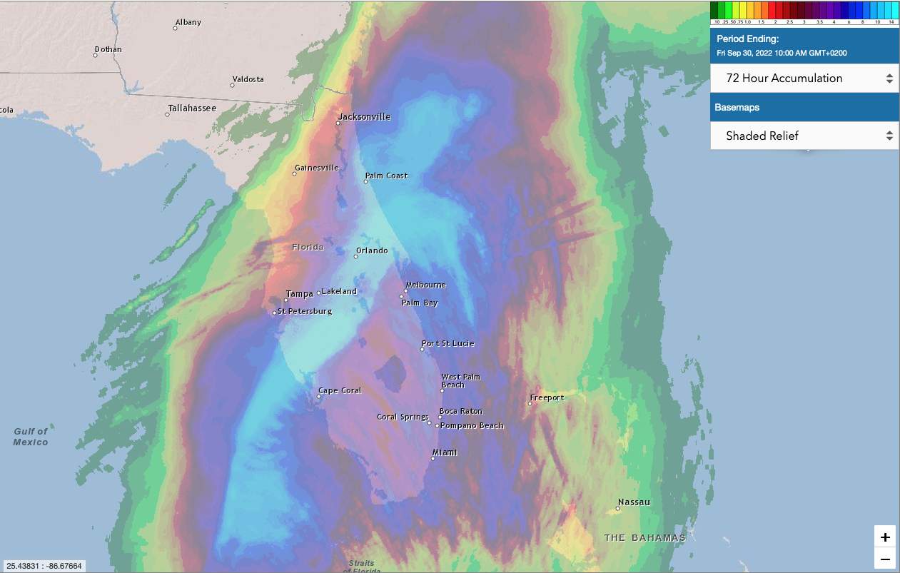 Abb. 1: Radarbasierte Niederschlagssummen innert drei Tagen. Bildquelle: iWeathernet