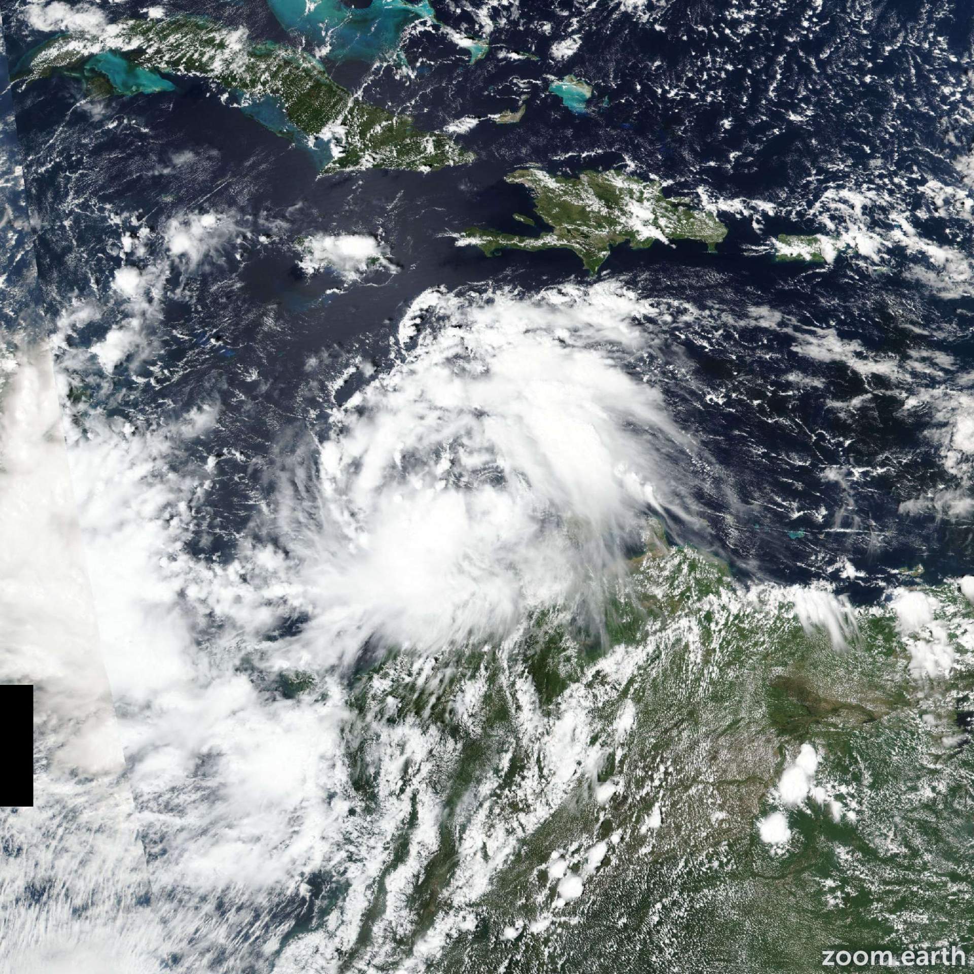 Abb. 1: Tropensturm JULIA heute Samstag (Bild von Zoom Earth)