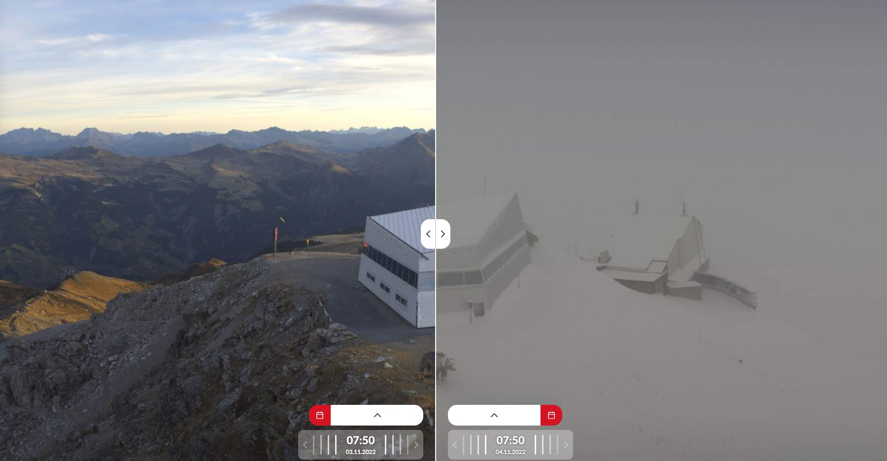 Abb. 2: Roundshot-Kamera vom Weisshorn auf 2650 m in Arosa von gestern und heute Morgen