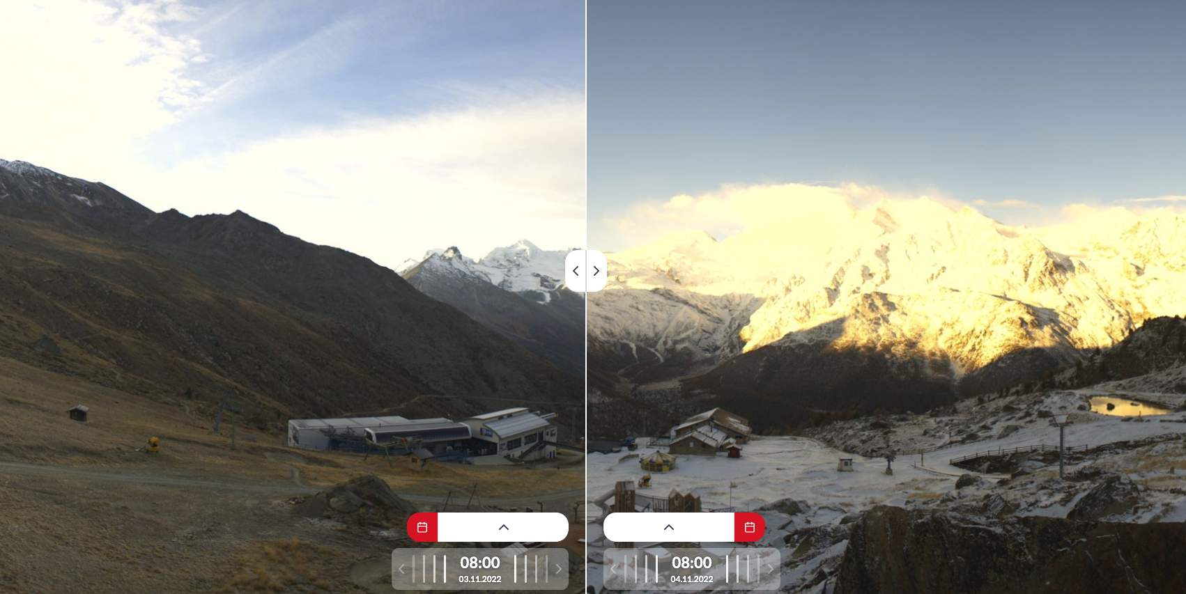 Abb. 3: Roundshot-Kamera von Hohsaas auf 2400 m im Wallis von gestern und heute Morgen