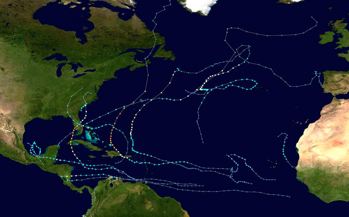 Fig. 1: Trajectoire des systèmes tropicaux dans l'Atlantique en 2022