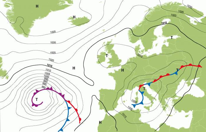Fig. 1: Situation météo en Europe ce samedi