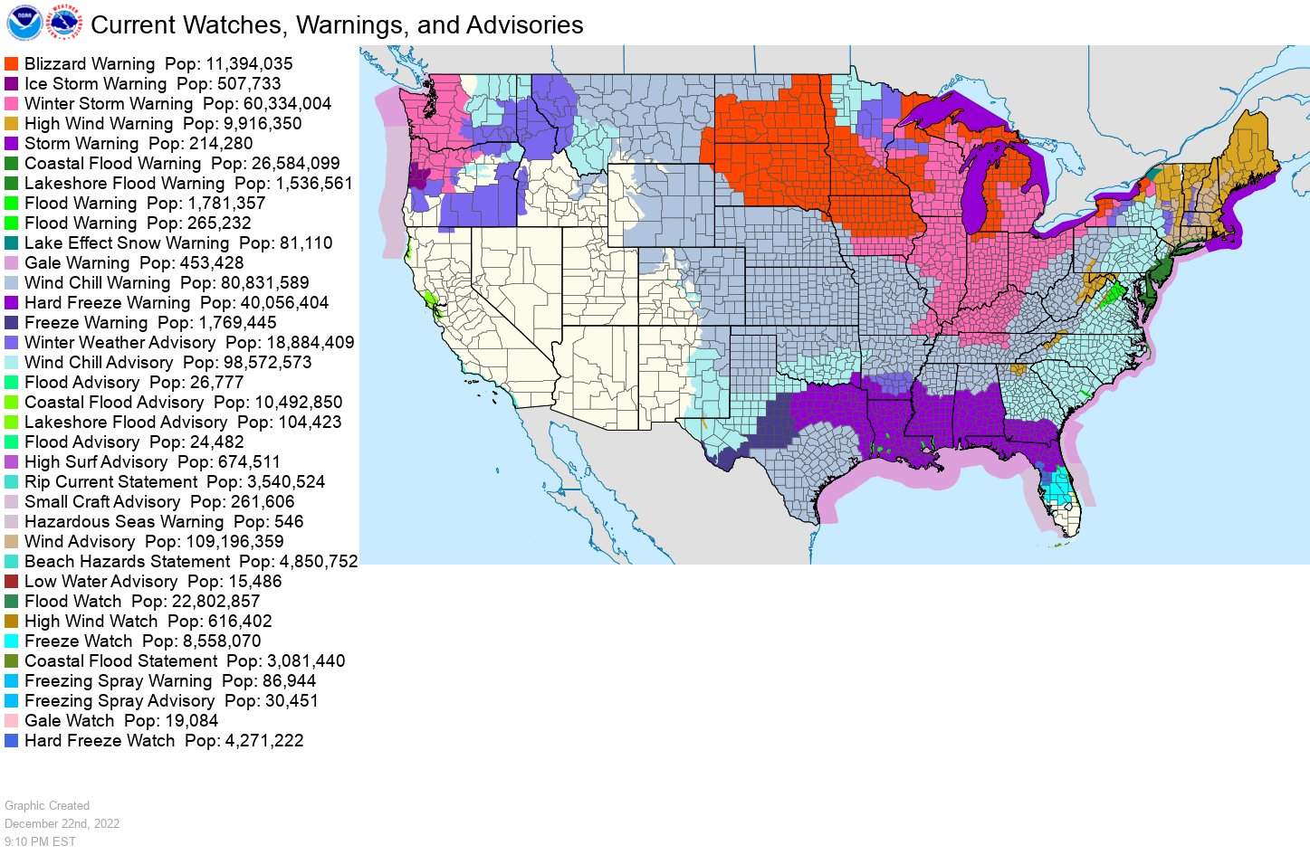 Abb. 3: Winterwarnungen und Anweisungen des nationalen Wetterdienstes (Quelle: NOAA)