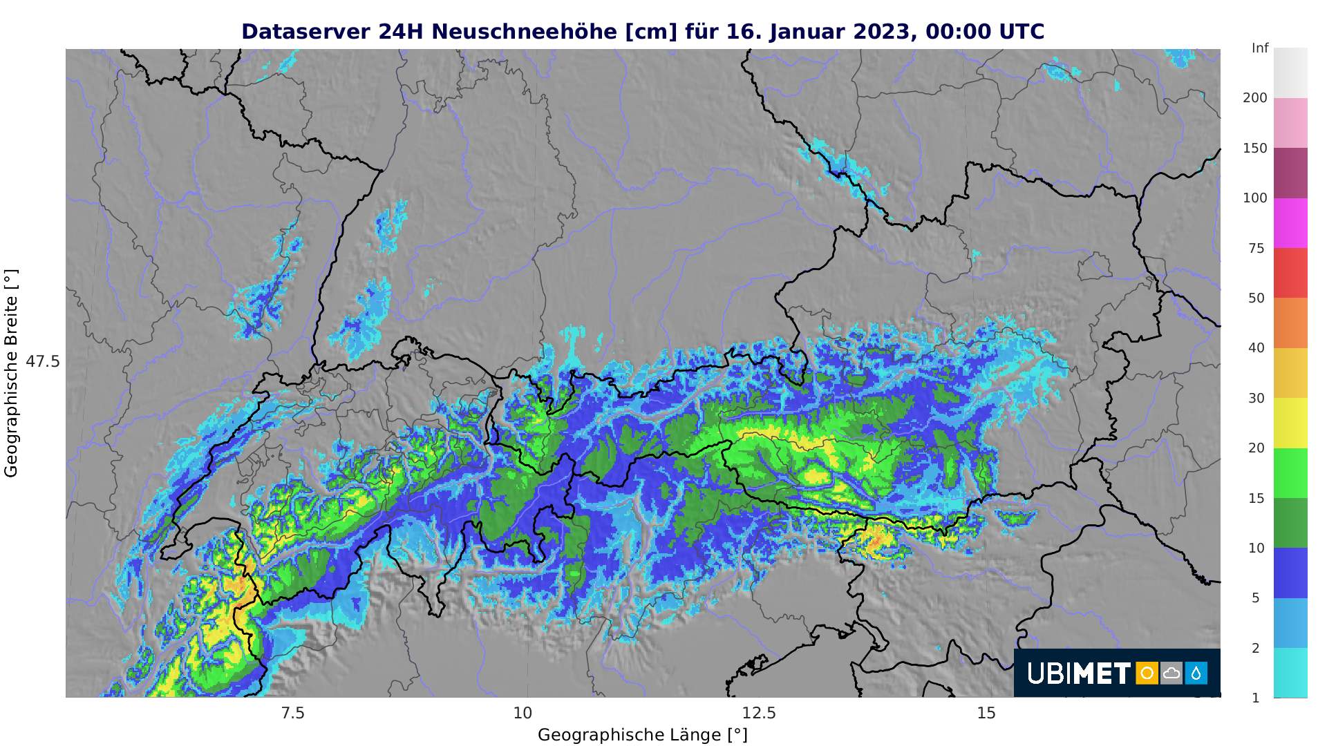 Fig. 2: Neige fraîche attendue durant la journée de dimanche en Suisse