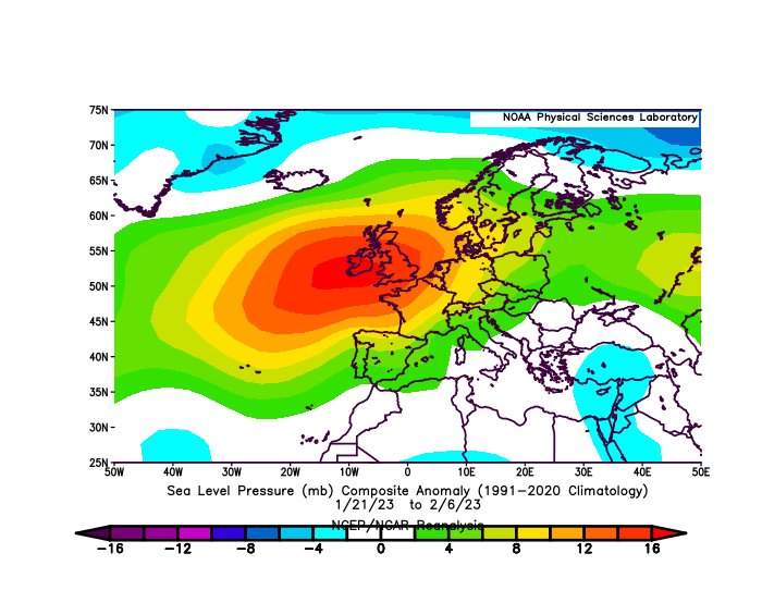 Fig. 1: Anomalie de pression du 21 janvier au 6 février 2023; Source: NOAA