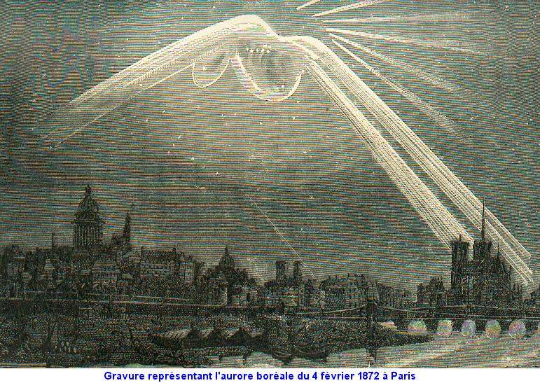 Aurore boréale au-dessus de Paris en 1872; Source: La météorologie - A. Guillemin