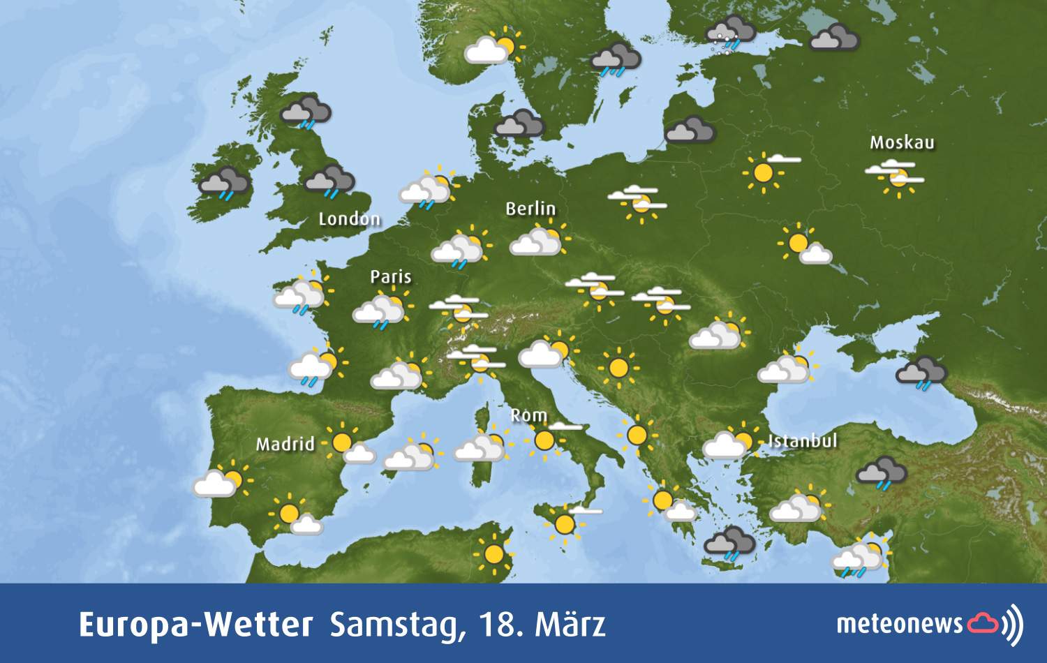 Abb. 5: Das Wetter in Europa am Samstag; Quelle: Meteonews