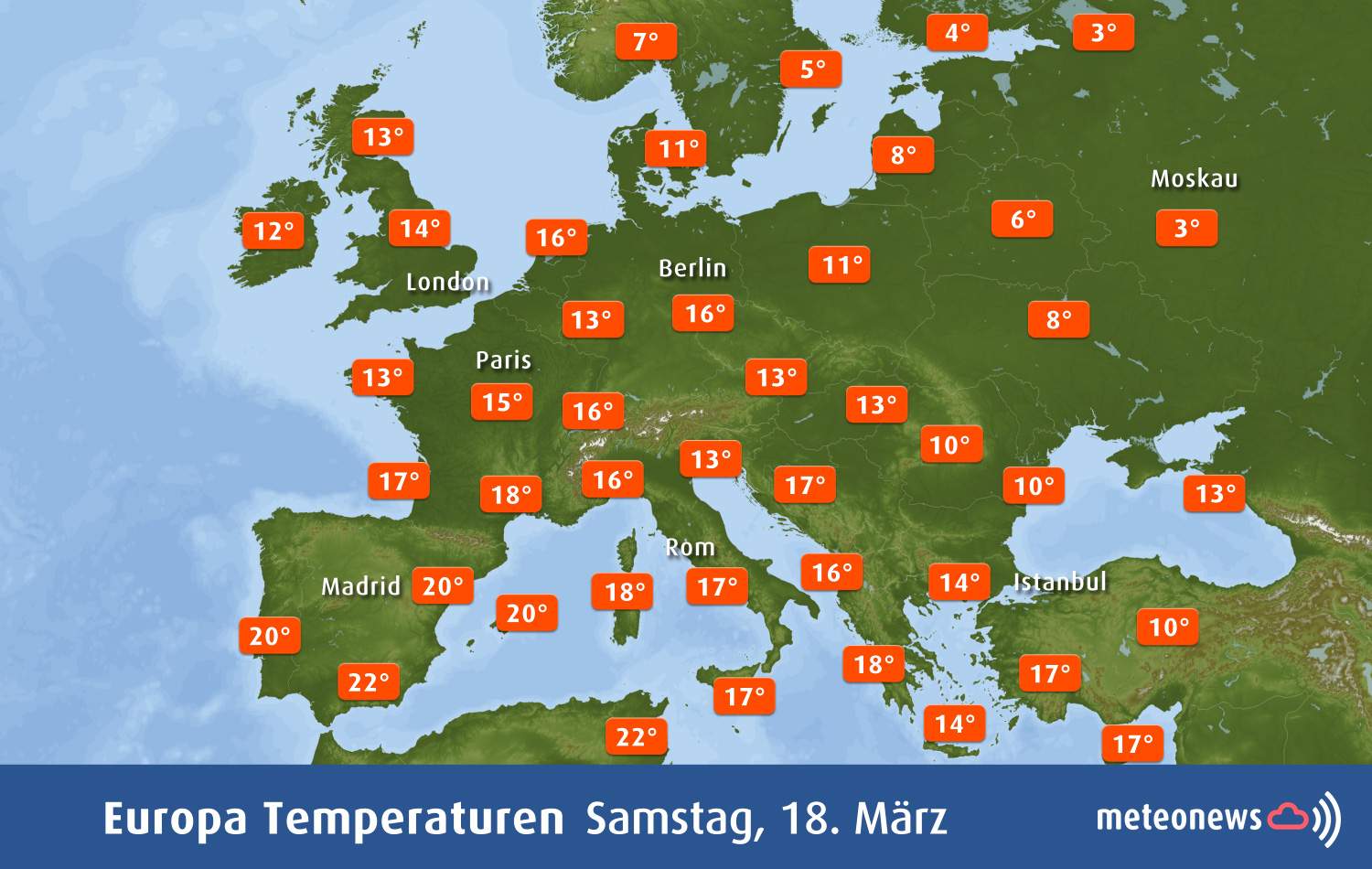 Fig. 5: Températures pour demain en Europe; Source: MeteoNews