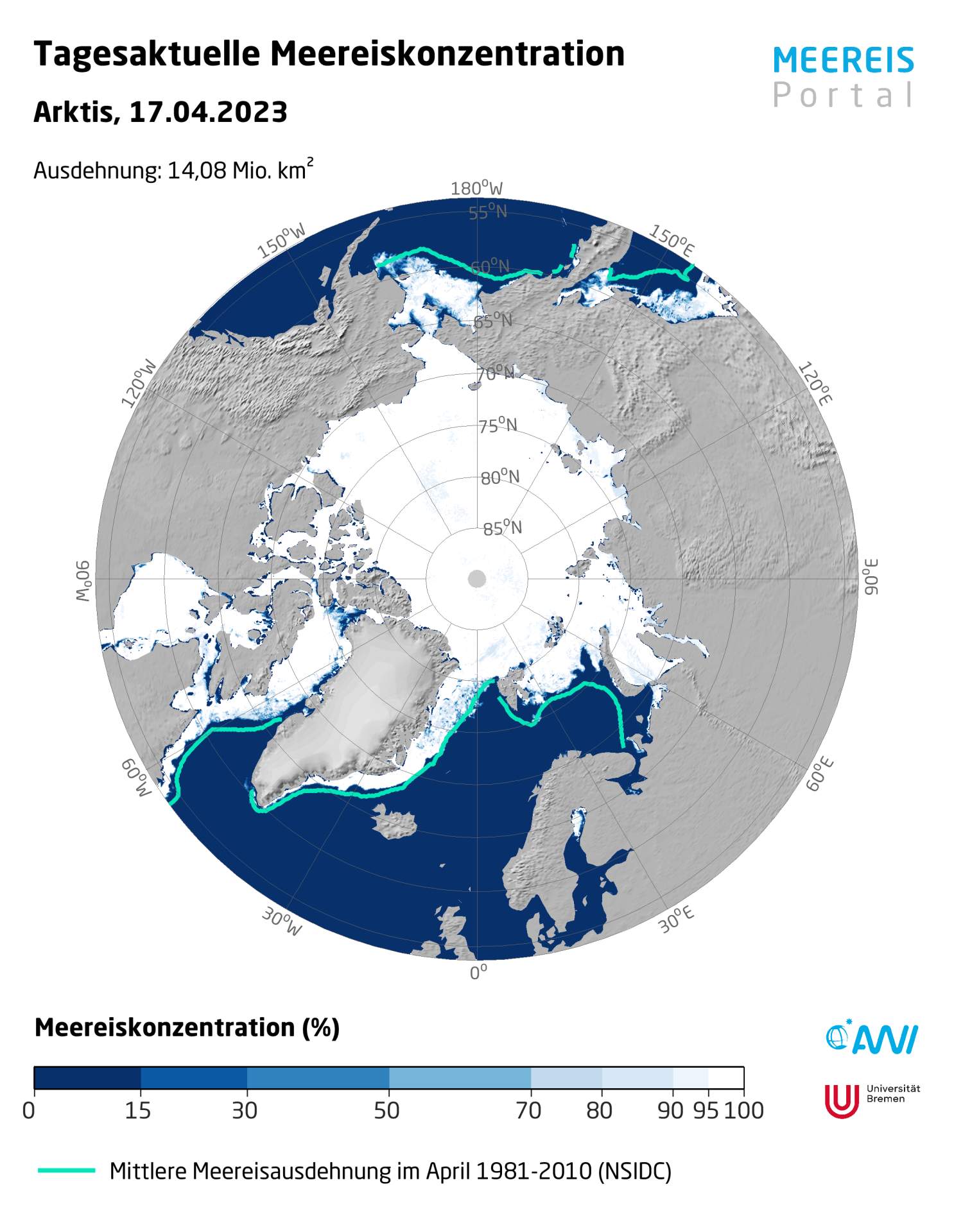 Fig. 1: Sea ice concentration on April 17, 2023; Source: meereisportal.de