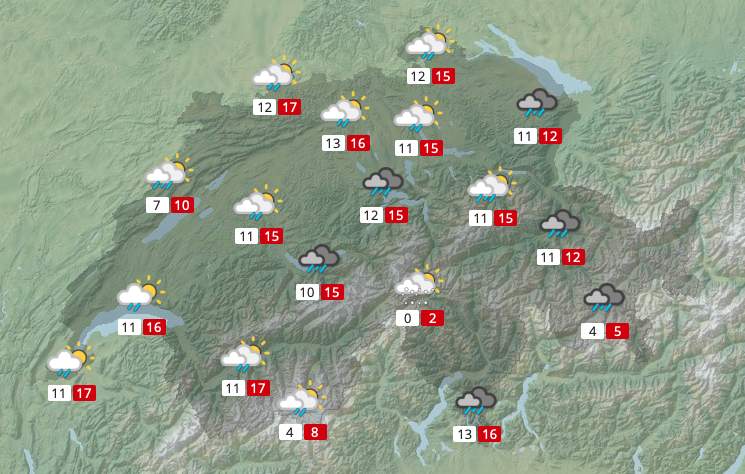 Prévisions météo pour ce mercredi en Suisse; Source: MeteoNews