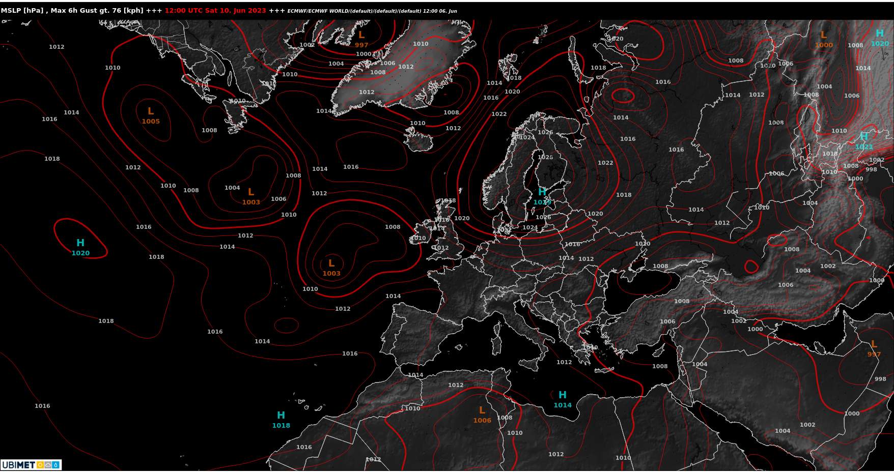 Fig. 2: Ce week-end, un anticyclone s'installe sur la Scandinavie, ce qui rend impossible un coup de frais en Europe centrale; Source: ECMWF