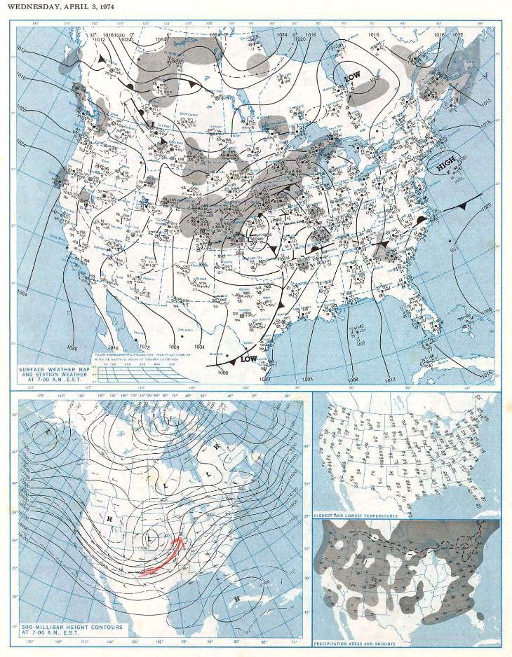 Fig. 1: Situation météorologique le 3 avril 1974; Source: NOAA