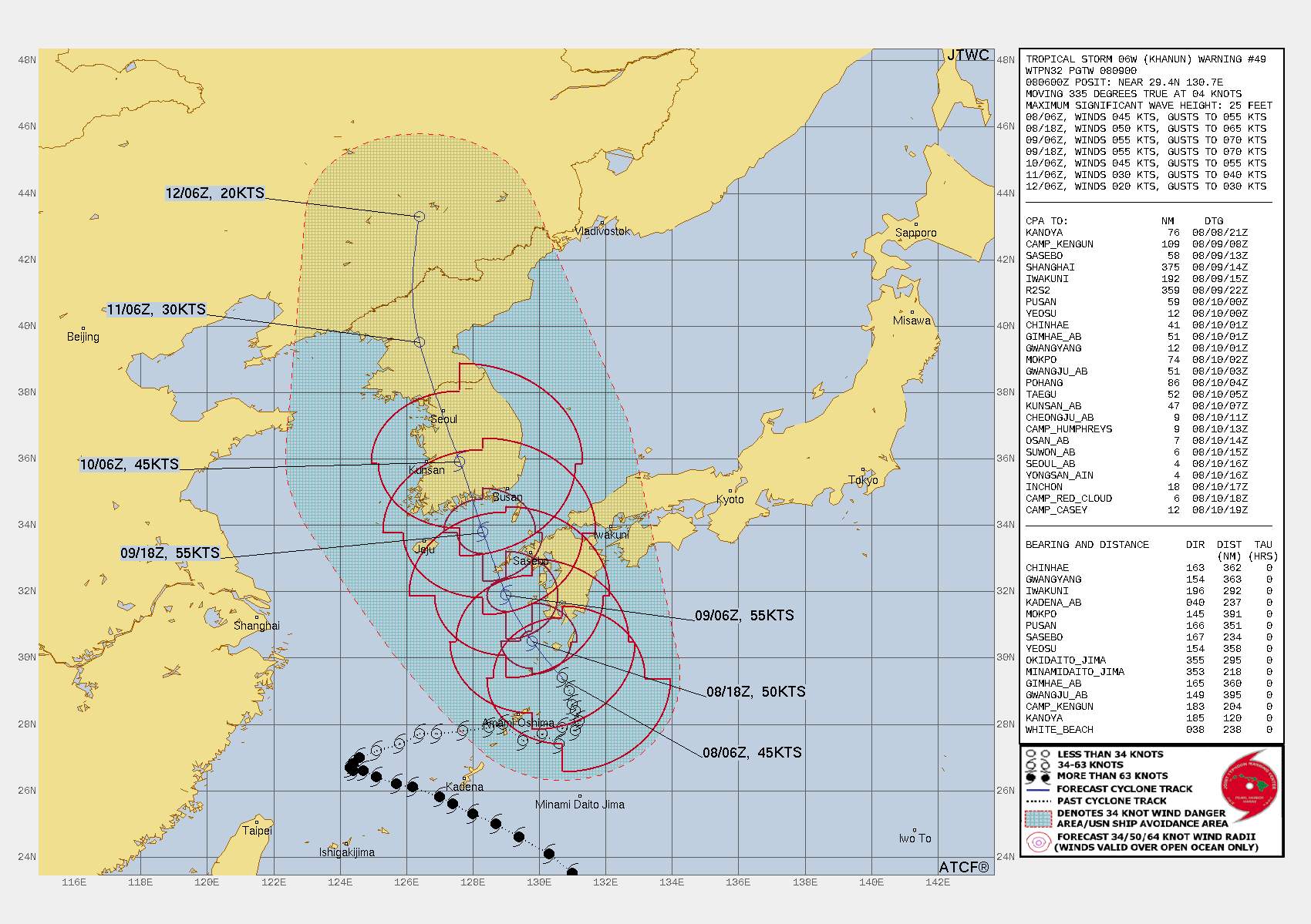 Fig. 3: Calculated track of Typhoon/Tropical Storm Khanun; Source: Joint Typhoon Warning Center