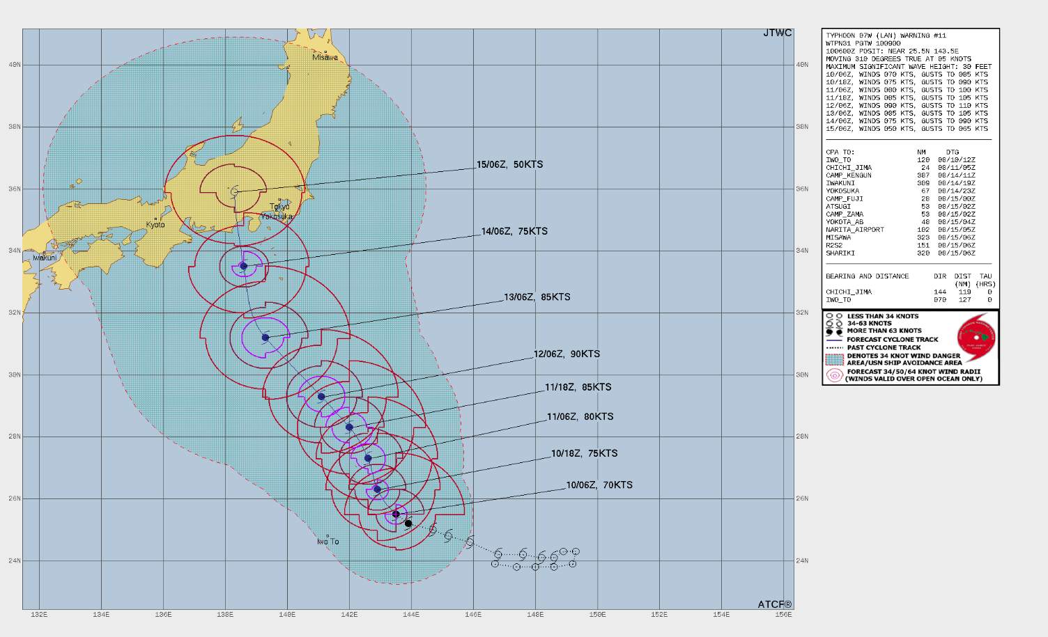 Fig. 3: Calculated track of Typhoon Lan; Source: Joint Typhoon Warning Center
