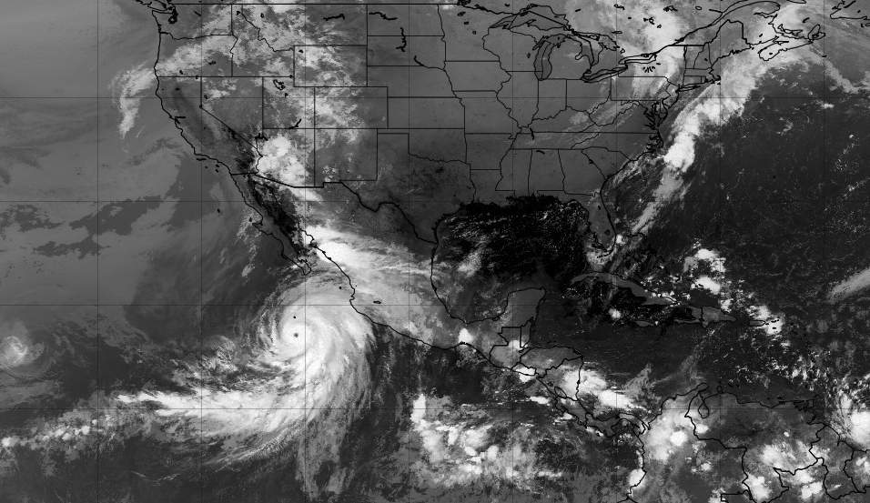 Fig. 1: Latest satellite image of Hurricane Hilary over the Pacific Ocean west of Mexico; Source: tropicaltidbits.com
