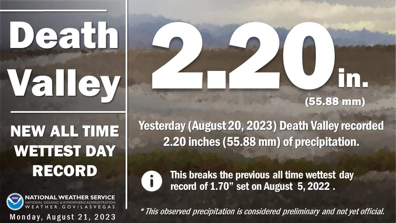 Abb. 1: Neuer Rekord bei der Tagesniederschlagsmenge im Death Valley; Quelle: NWSVegas
