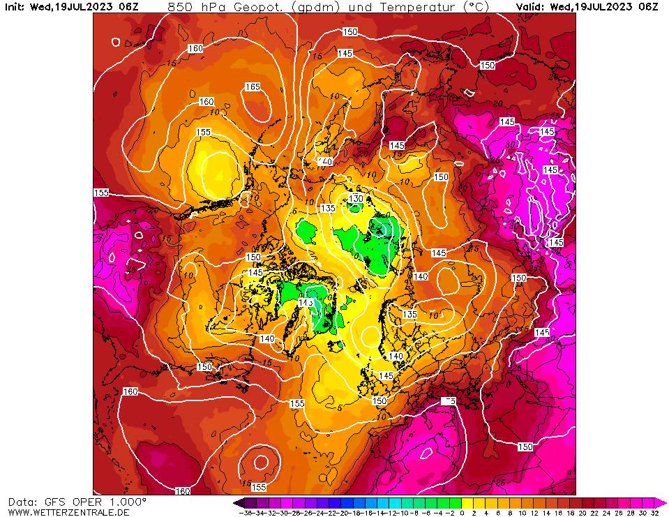 Air masses at 850 hPa this Wednesday, July 19, 2023; Source: GFS