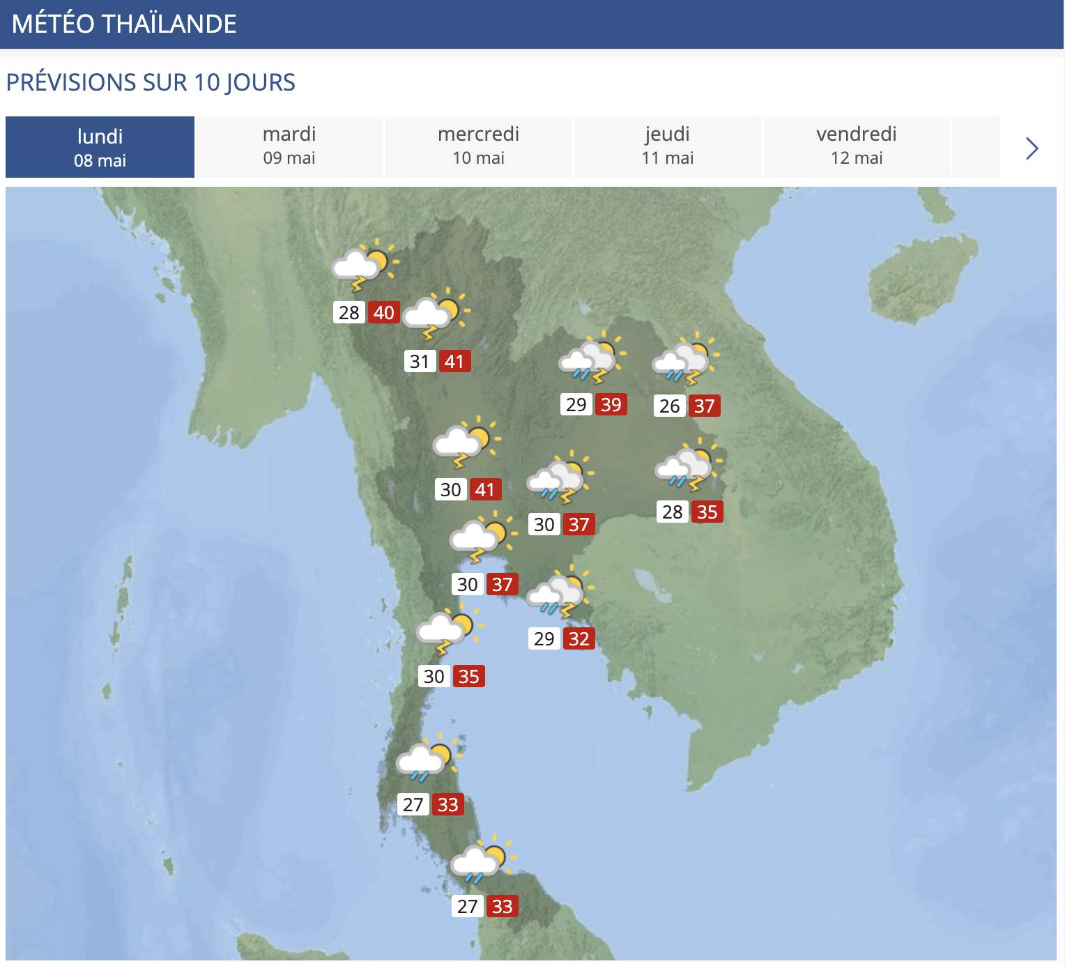 Monday's weather in Thailand; Source: MeteoNews
