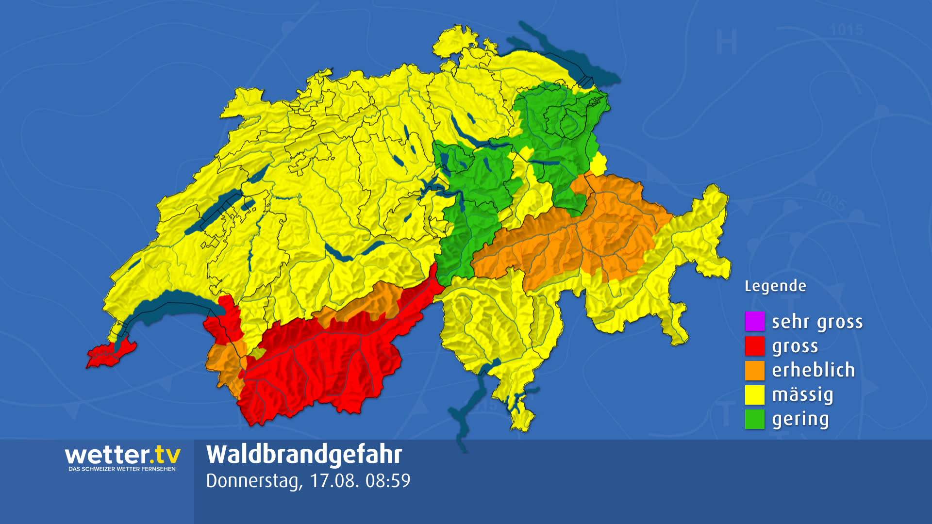 Fig. 5: Current forest fire risk in Switzerland; Source: MeteoNews
