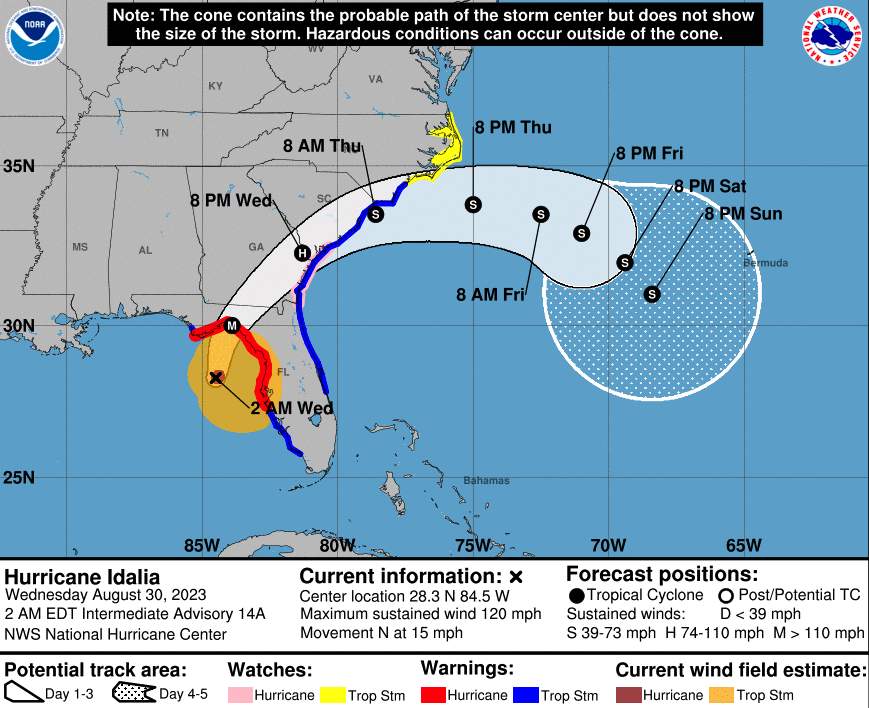 Abb. 4: Weitere Zugbahn von Hurrikan Idalia; Quelle: NOAA, NHC