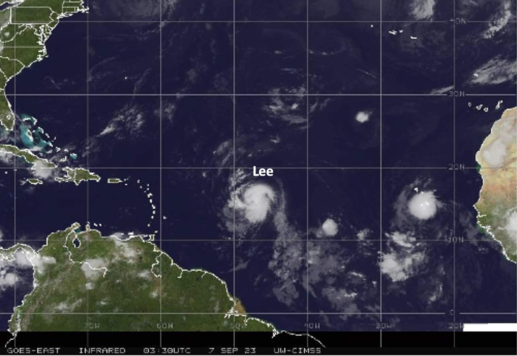 Fig. 1: Dernière image satellite de l'ouragan Lee.; Source: University of Wisconsin