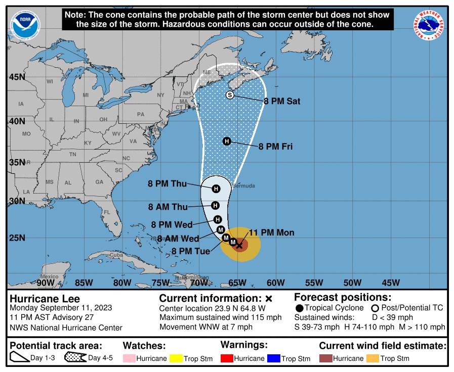 Abb. 2: Weitere Zugbahn des Hurrikan Lee; Quelle: NOAA