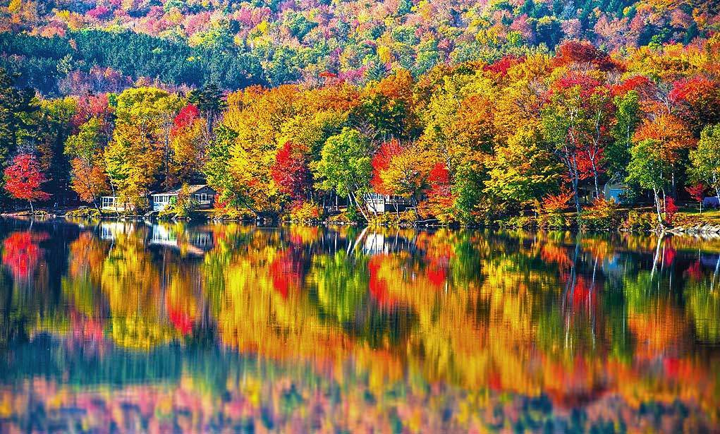 Fig. 4: Particularly intense autumn foliage coloration in the USA (Lake Elmore in New England); Source: pixabay