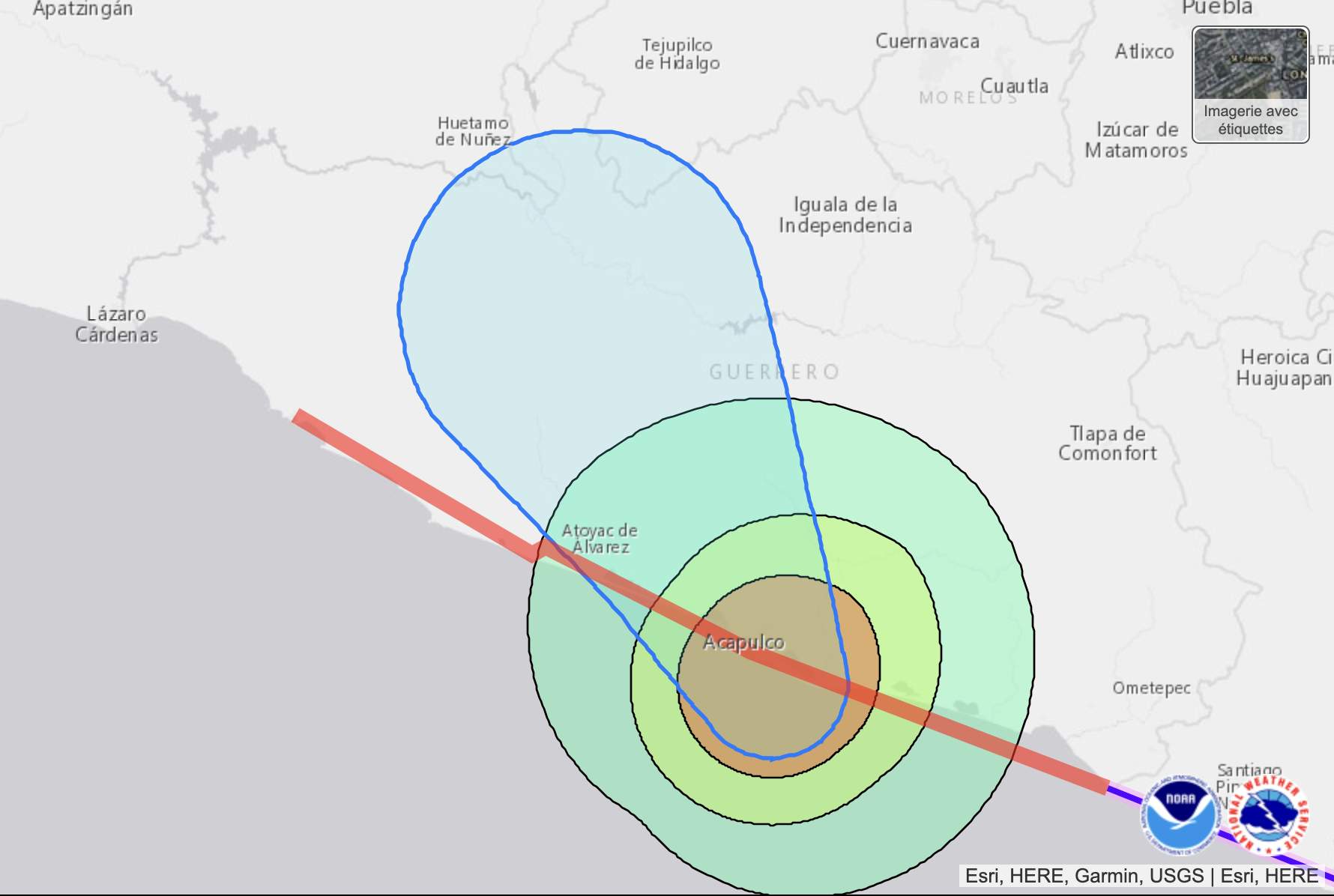 Fig. 2: Intense cyclone Otis impacts the Acapulco region; Source: NOAA