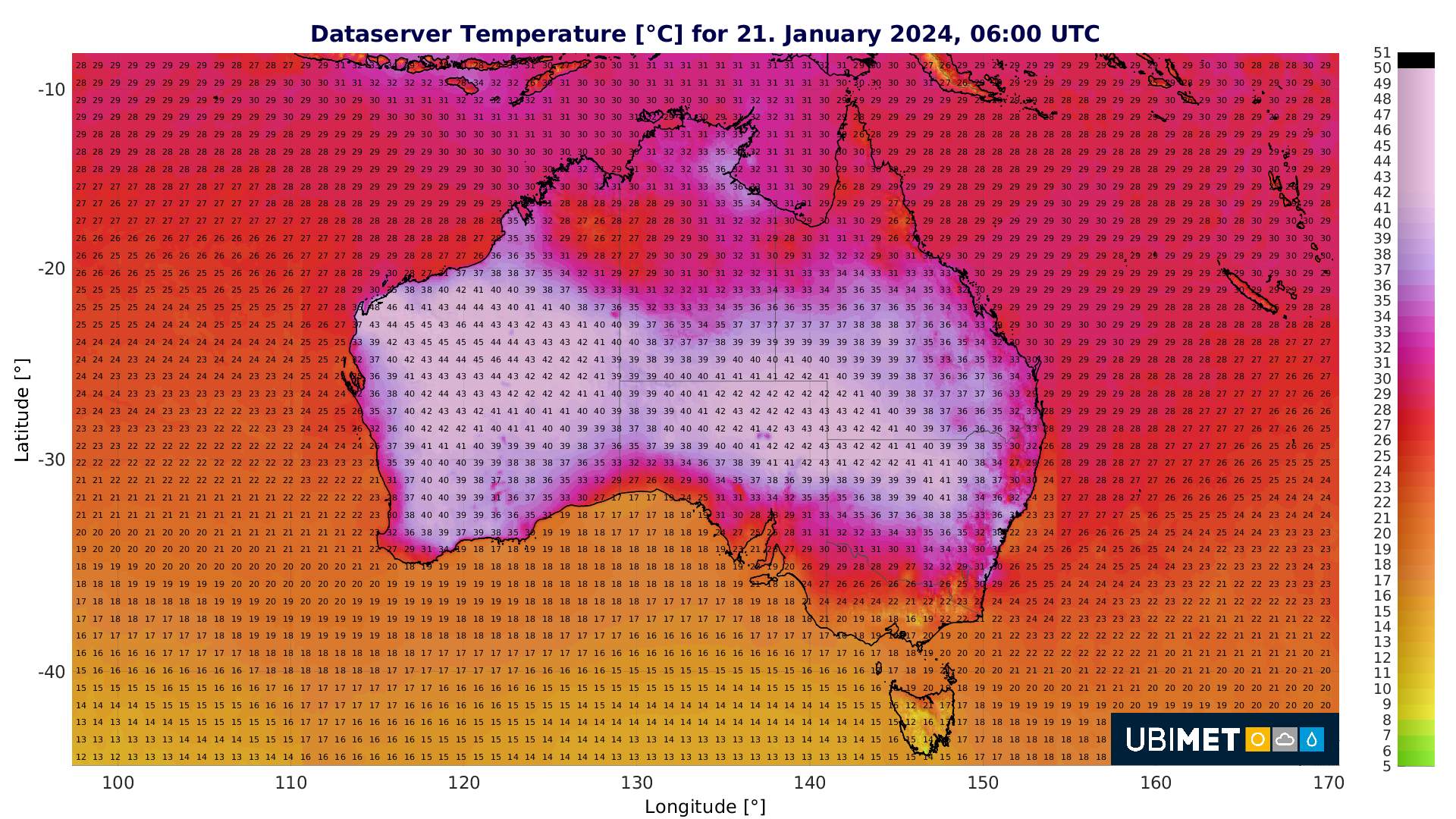 Fig. 1: Temperature analysis of January 21 according to UCM; Source: UBIMET