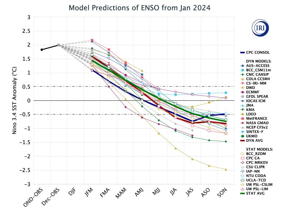 Fig. 3: Current ENSO forecasts from the various computer models for the coming months; Source: IRI