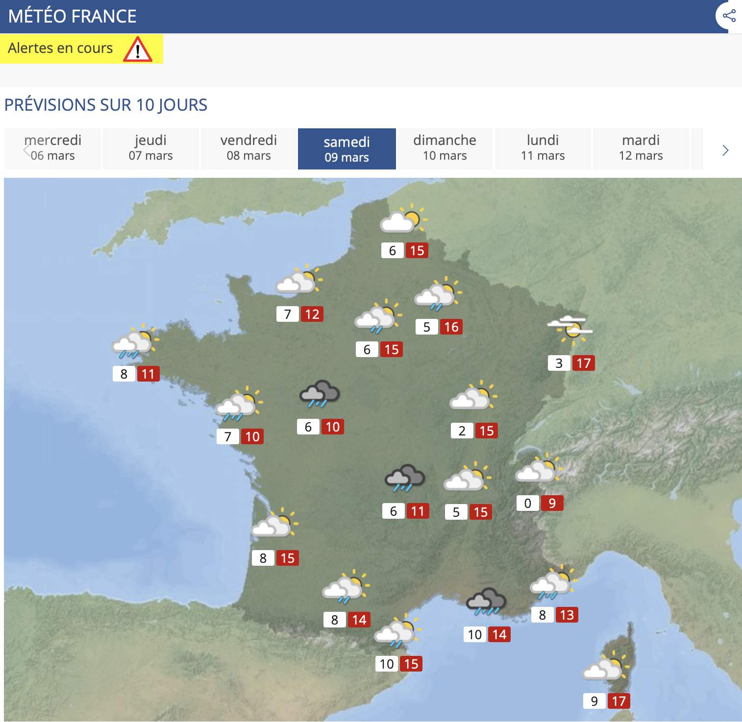 Fig. 3: Douceur de samedi en France; Source: MeteoNews