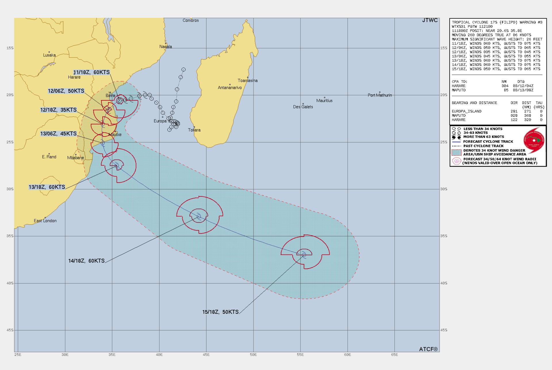 Fig. 2: Further path of storm Filipo; Source: Joint Typhoon Warning Center