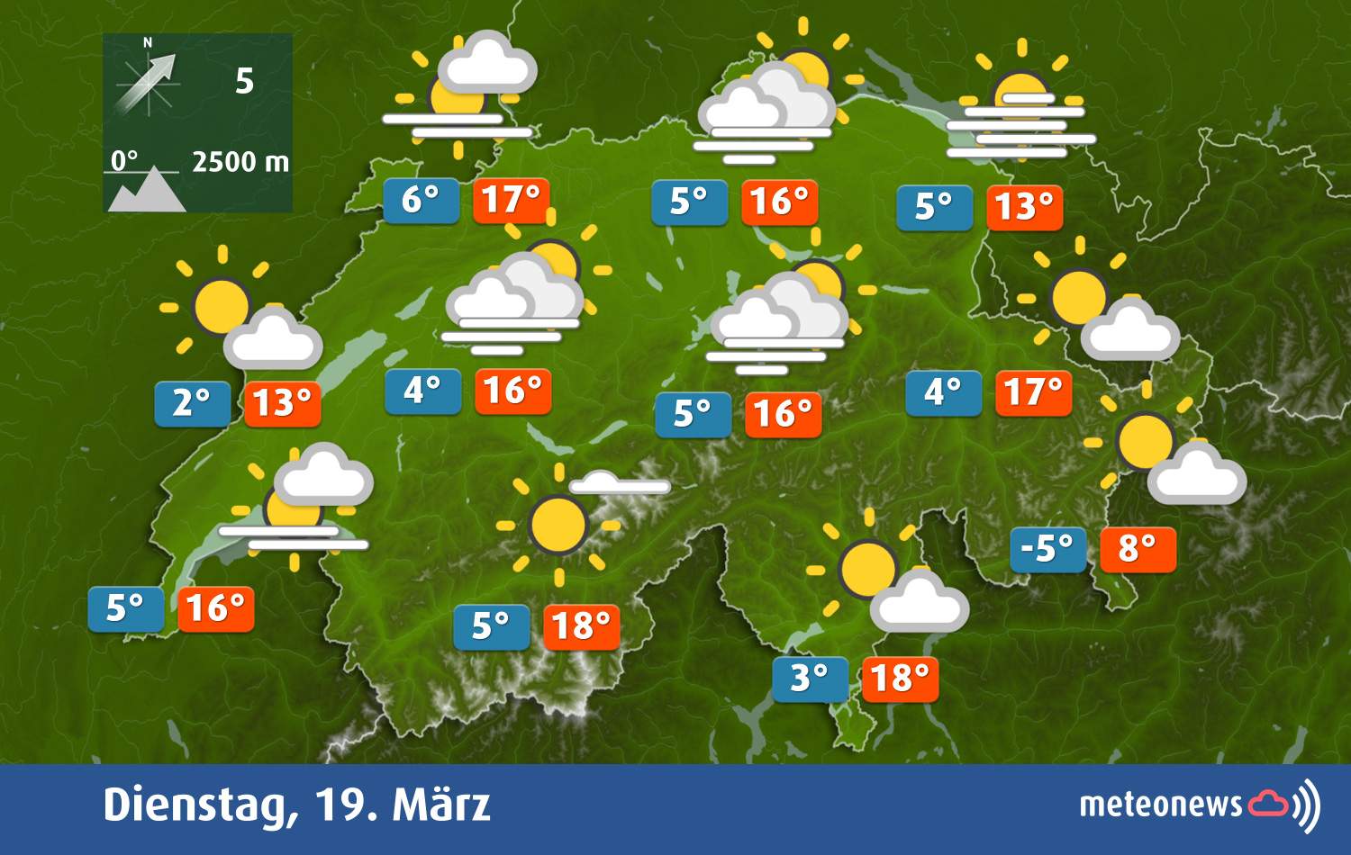 Fig. 2: Weather tomorrow Tuesday – First fog or low fog, otherwise quite sunny with high clouds; Source: MeteoNews