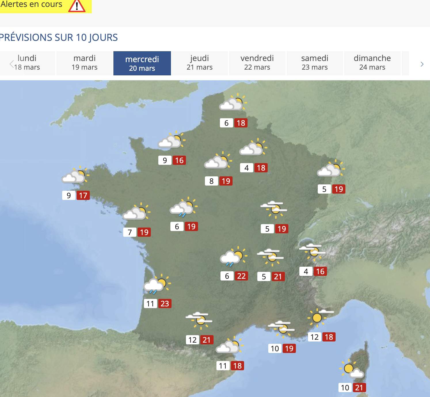 Fig. 3: Douceur en France le jour du printemps (équinoxe); Source: MeteoNews