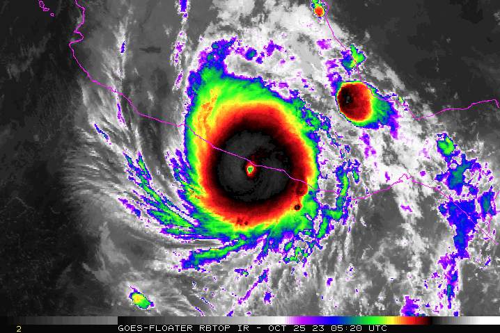 Abb. 2: Hurrikan Otis kurz bevor er am 25. Oktober 2023 in Acapulco auf Land traf; Quelle: NOAA