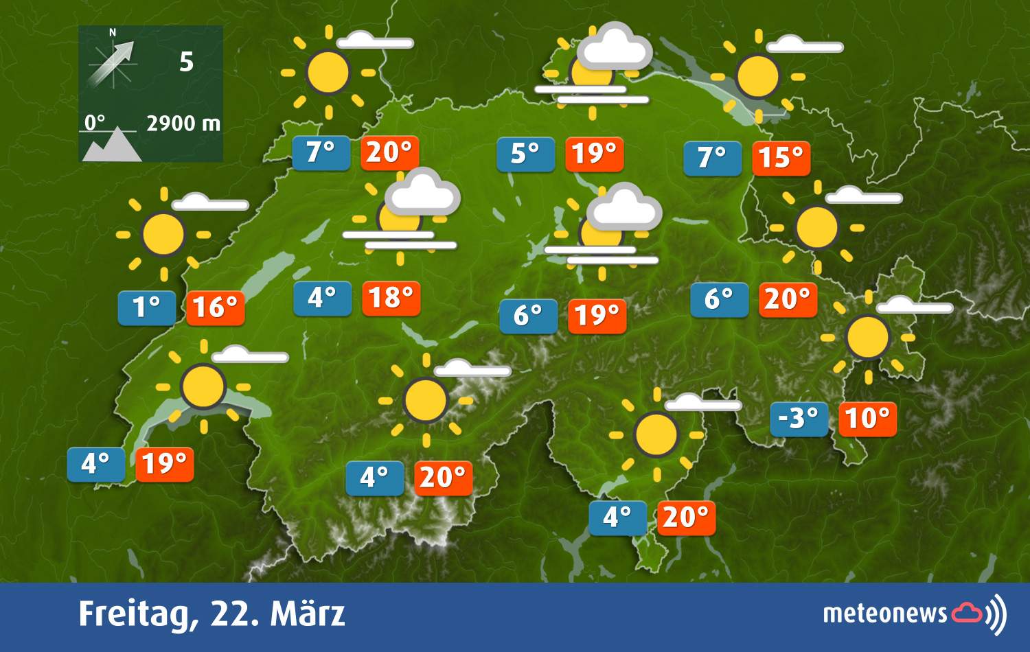 Fig. 2: Weather on Friday – quite sunny and spring-like mild during the day; Source: MeteoNews